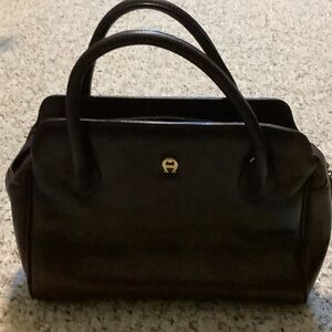 Etienne Aigner Leather Top-Handle Satchel with Gold Logo